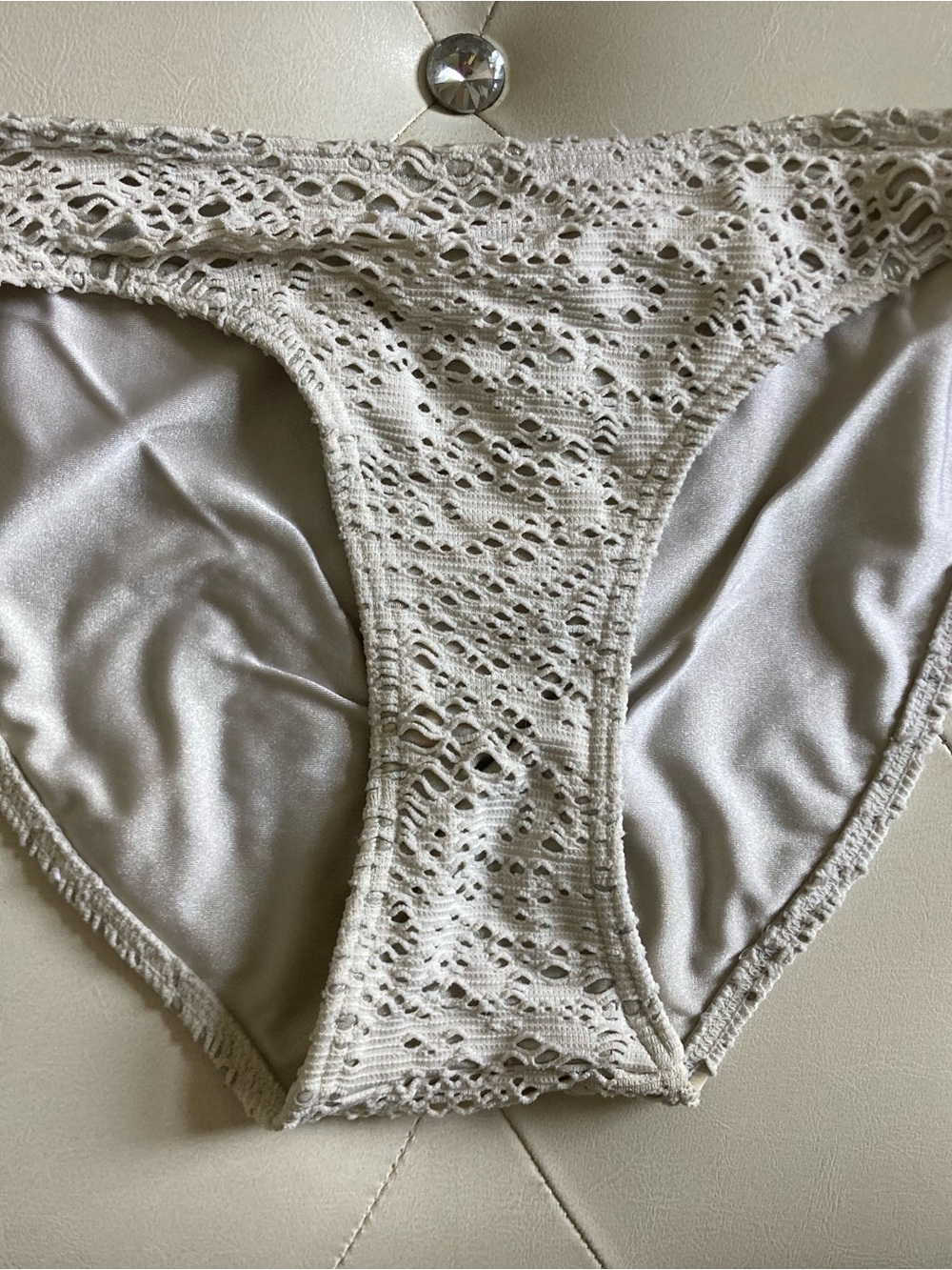 Aqua White Crochet-Trim Bikini Bottom